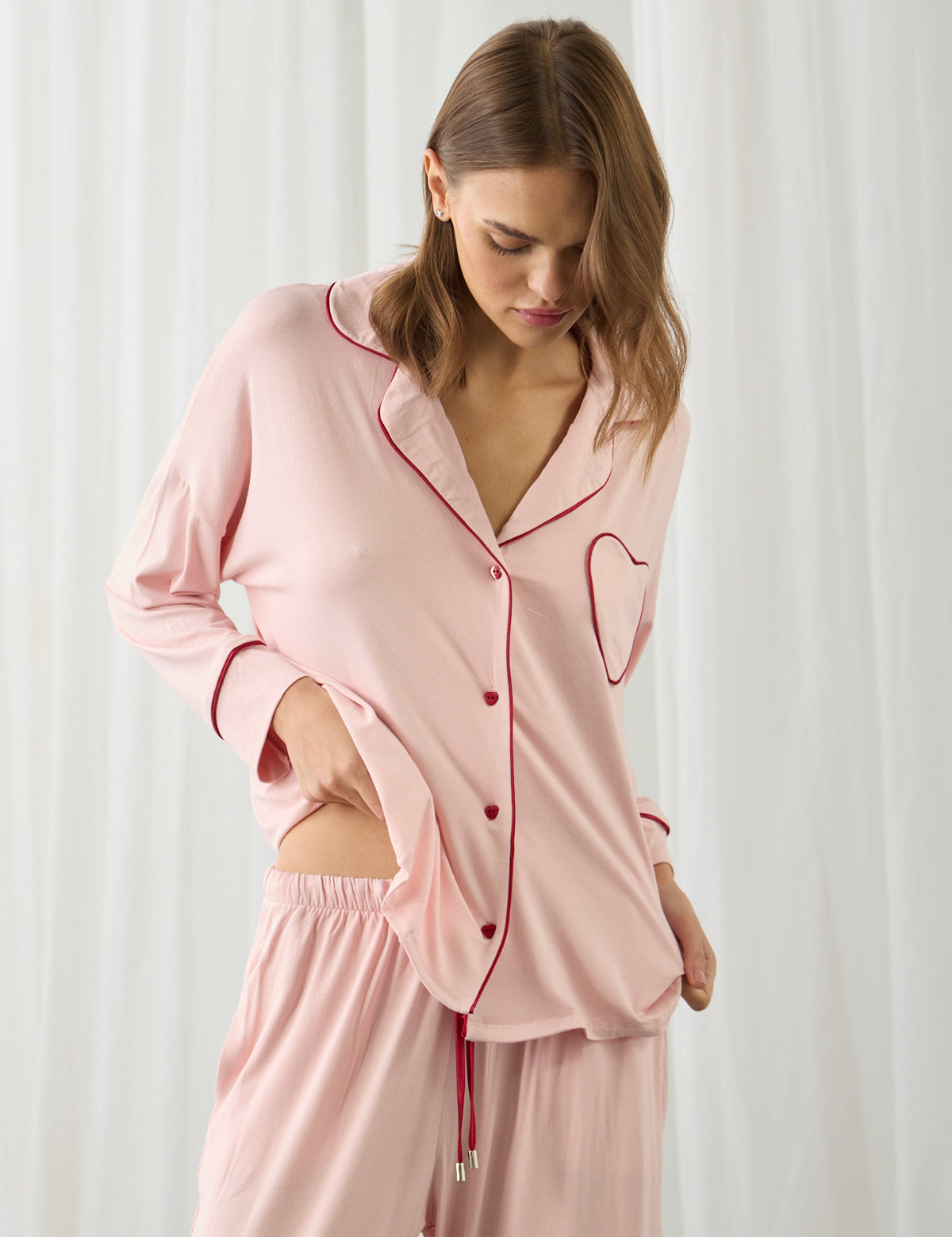 AMOUR KALPLİ PİJAMA PEMBE
