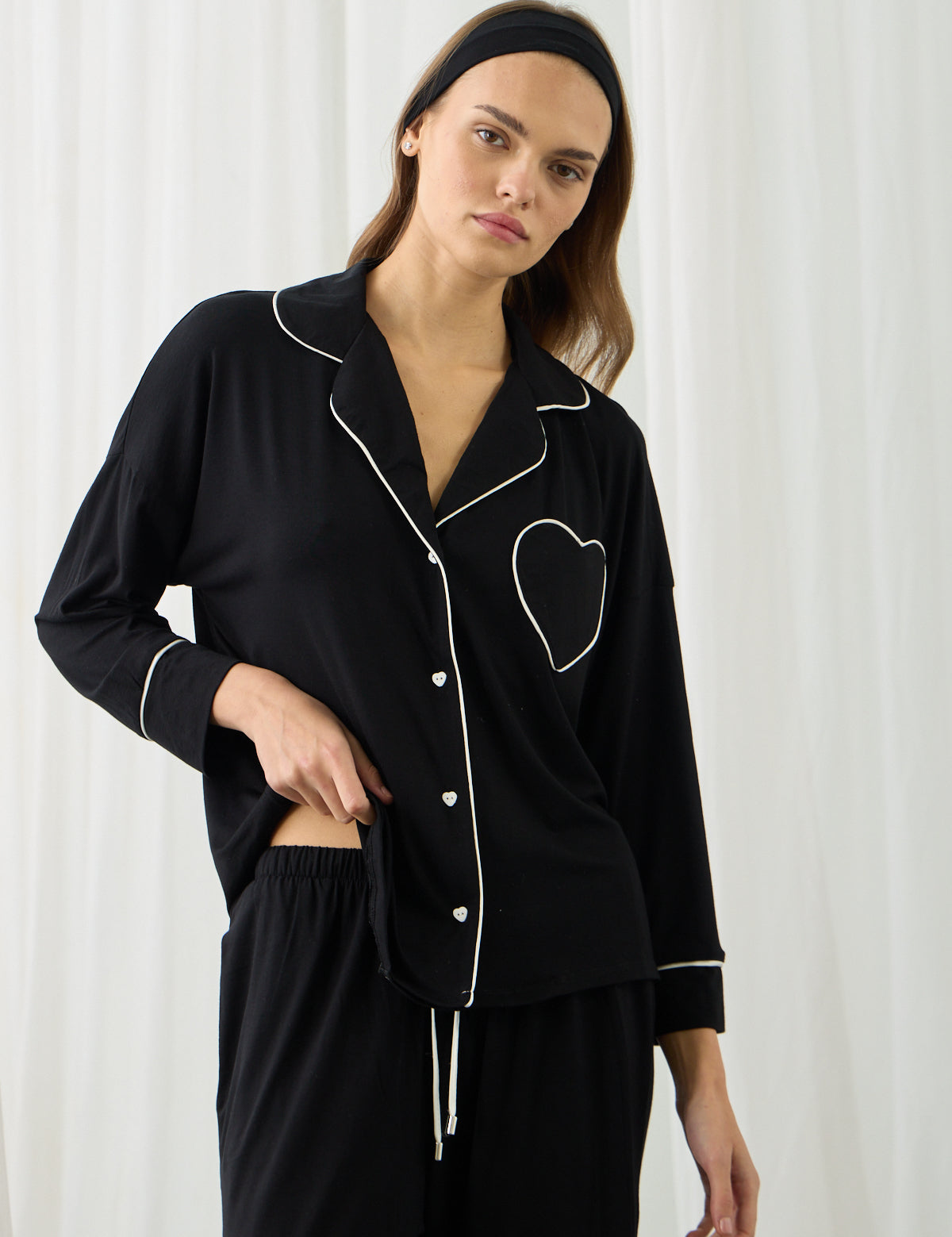 AMOUR HEART PYJAMAS BLACK