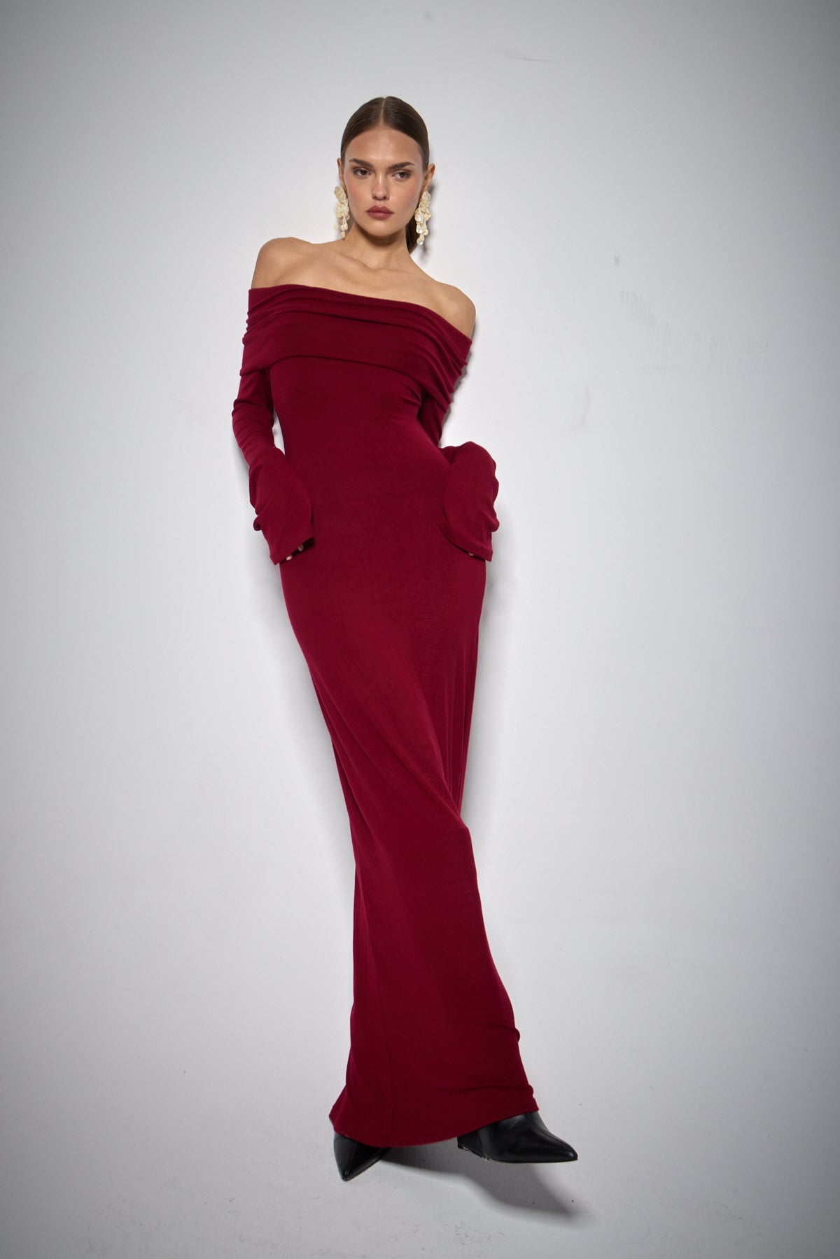 VELOUR ELBİSE BORDO