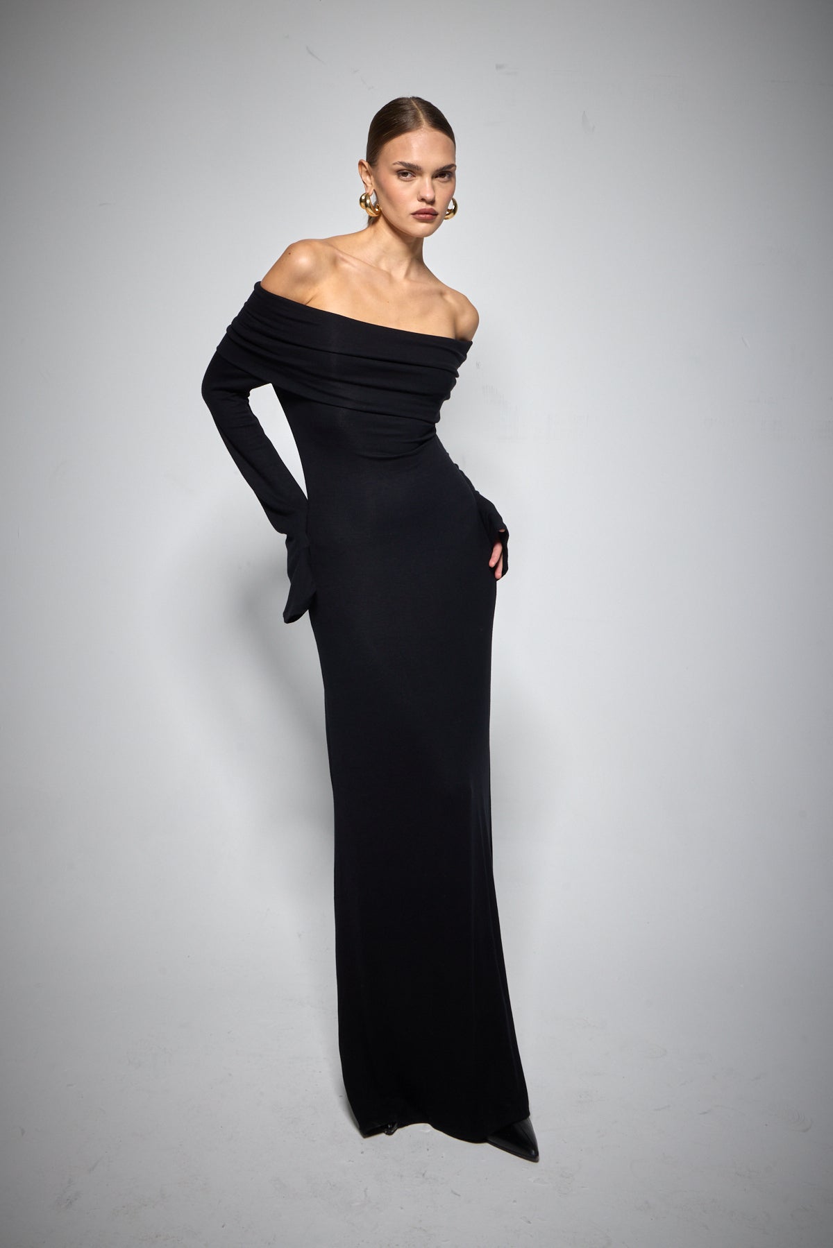VELOUR ELBİSE SİYAH