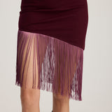 LIZA ASYMMETRICAL FRINGED MINI SKIRT BURGUNDY