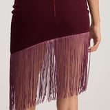 LIZA ASYMMETRICAL FRINGED MINI SKIRT BURGUNDY