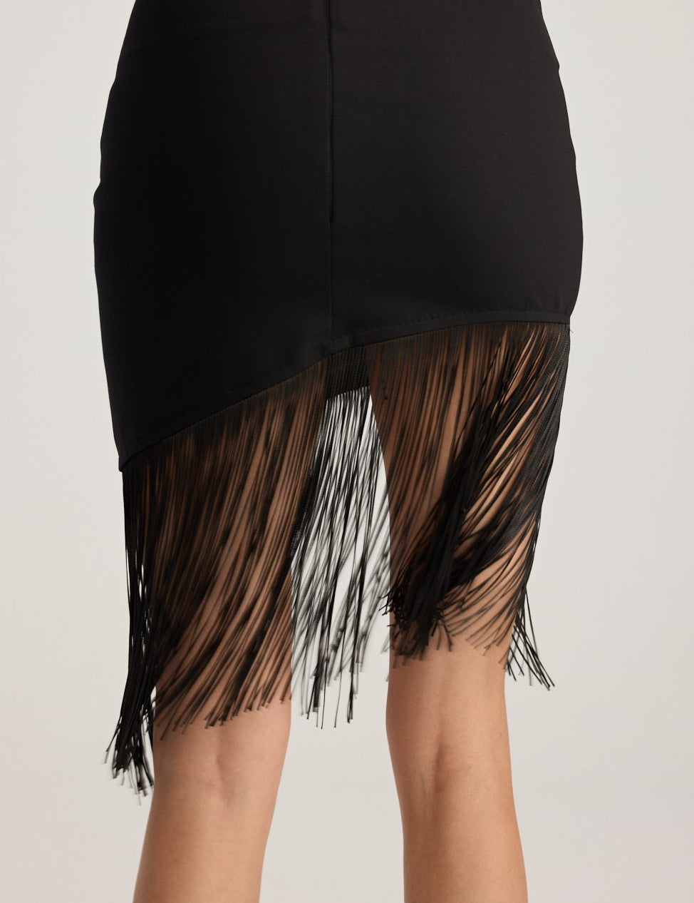 LIZA ASYMMETRICAL FRINGED MINI SKIRT BLACK