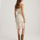 LIZA FRINGED STRAPLESS TOP BURGUNDY