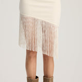 LIZA ASYMMETRICAL FRINGED MINI SKIRT BURGUNDY