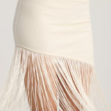 LIZA ASYMMETRICAL FRINGED MINI SKIRT BURGUNDY