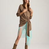 BIANCA FRINGED SHIRT DRESS MINK