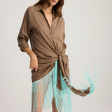 BIANCA FRINGED SHIRT DRESS MINK