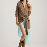 BIANCA FRINGED SHIRT DRESS MINK