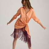 BIANCA FRINGED SHIRT DRESS ORANGE