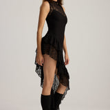 MARLENE ASYMMETRICAL LACE DRESS BLACK