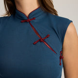 GIA CONTRAST PIPING BLOUSE AND MINI SKIRT SET BLUE