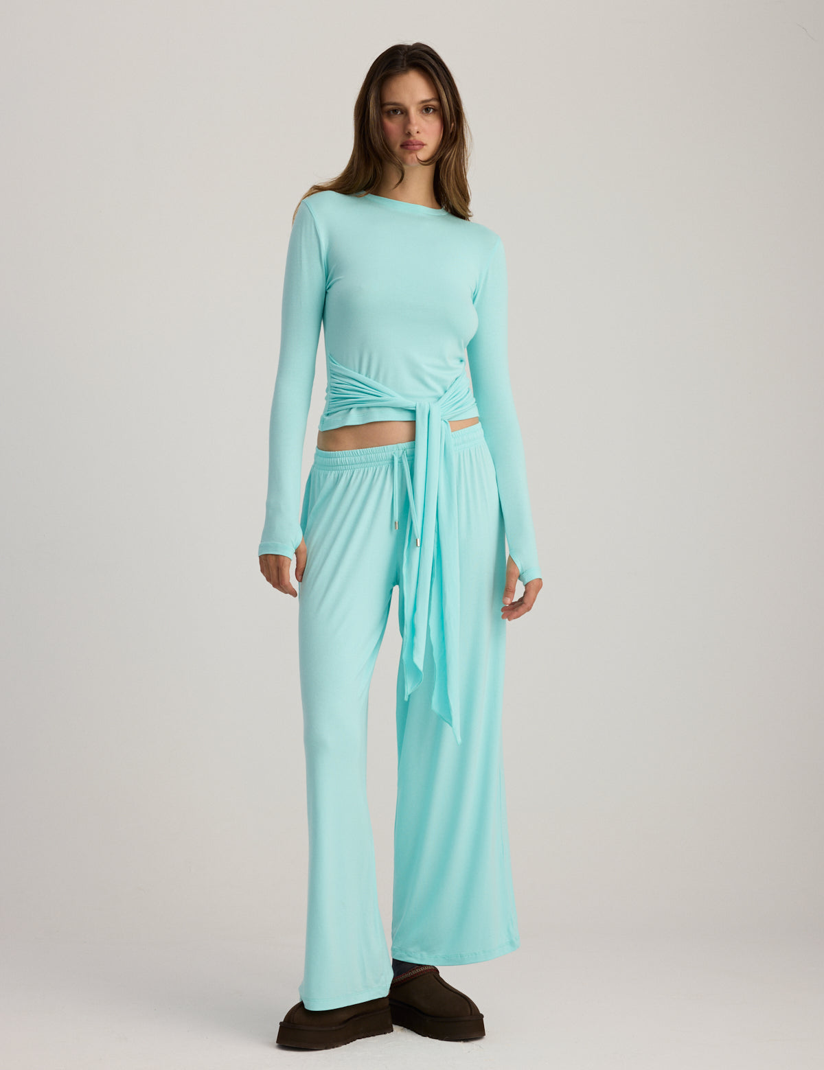 CLEO TROUSER SET WITH TIE DETAIL TURQUOISE