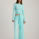 CLEO TROUSER SET WITH TIE DETAIL TURQUOISE