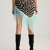 ZOLA ZEBRA PATTERN FRINGED SCARF BLACK
