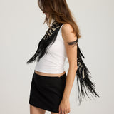 ZOLA ZEBRA PATTERN FRINGED SCARF BLACK
