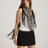 ZOLA ZEBRA PATTERN FRINGED SCARF BLACK