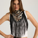 ZOLA ZEBRA PATTERN FRINGED SCARF BLACK