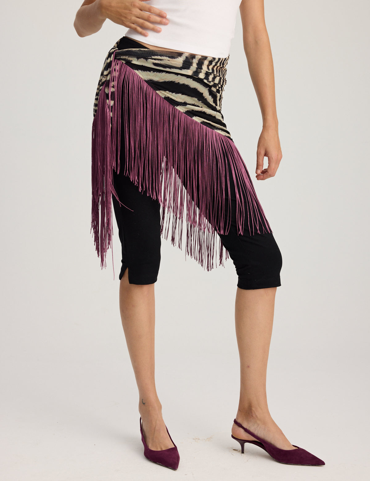 ZOLA ZEBRA PATTERN FRINGED SCARF PLUM