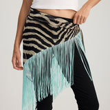 ZOLA ZEBRA PATTERN FRINGED SCARF BLACK