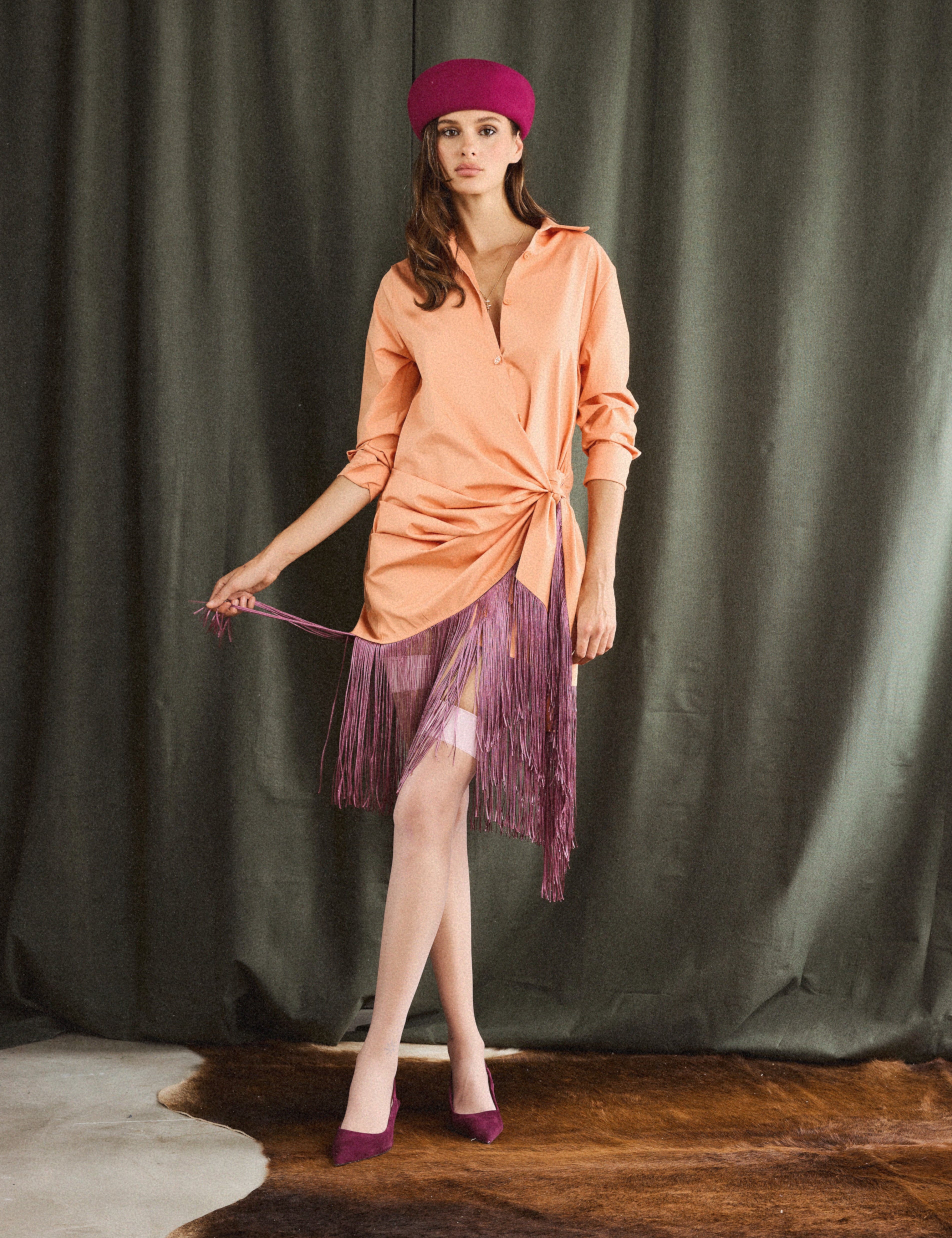 BIANCA FRINGED SHIRT DRESS ORANGE