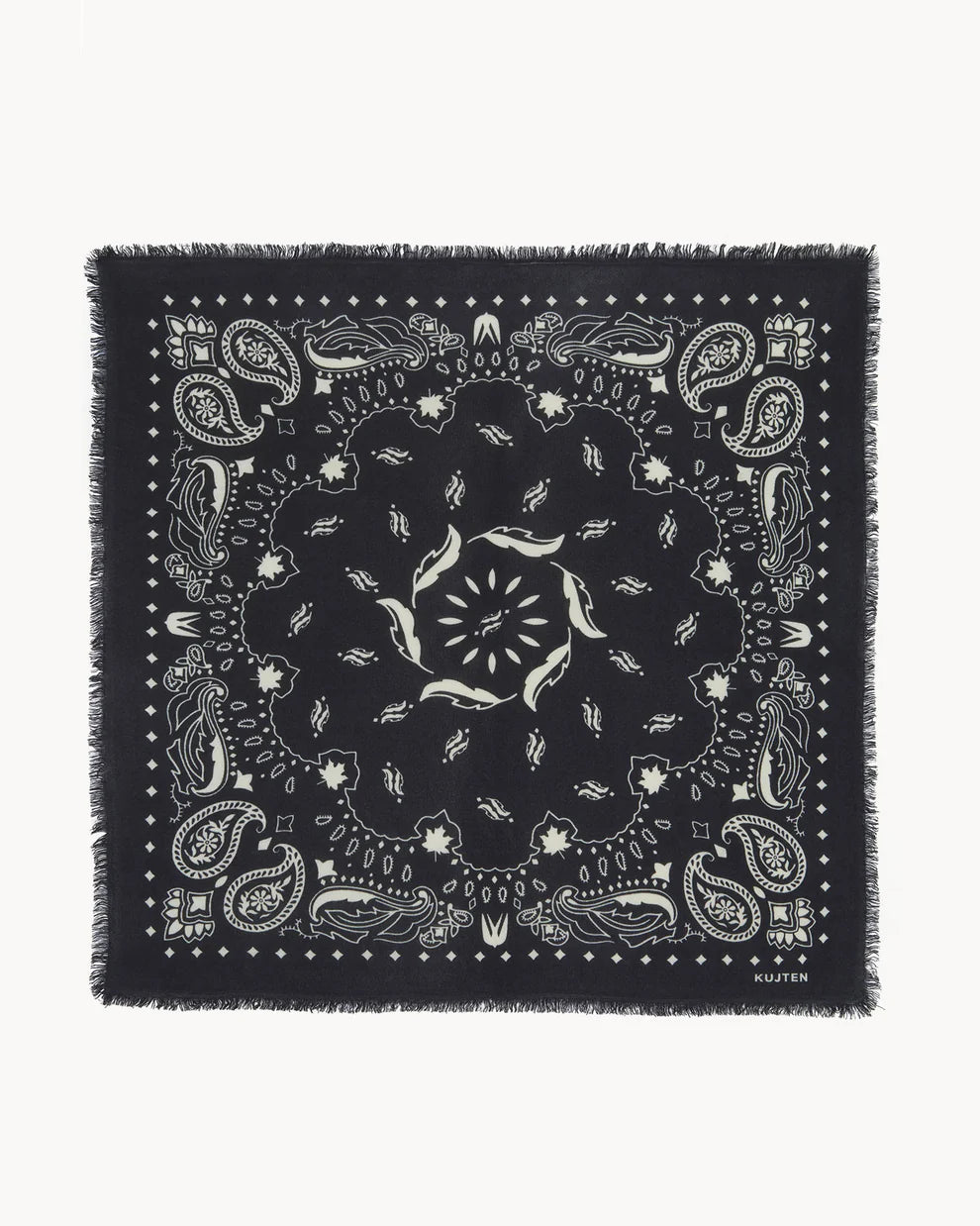 KUJTEN LARGE BANDANA HACHIKO FEATHER BLACK - WHITE