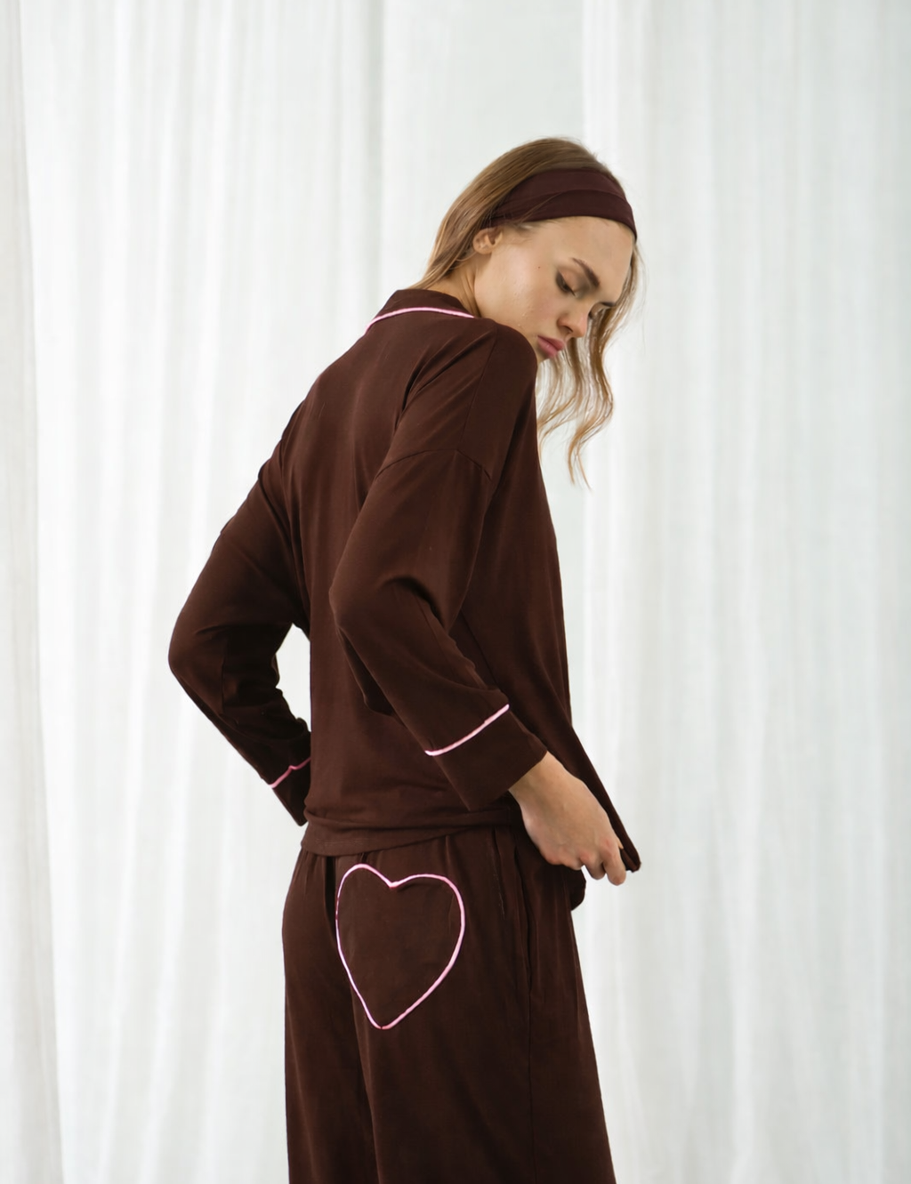 AMOUR HEART PYJAMAS BROWN