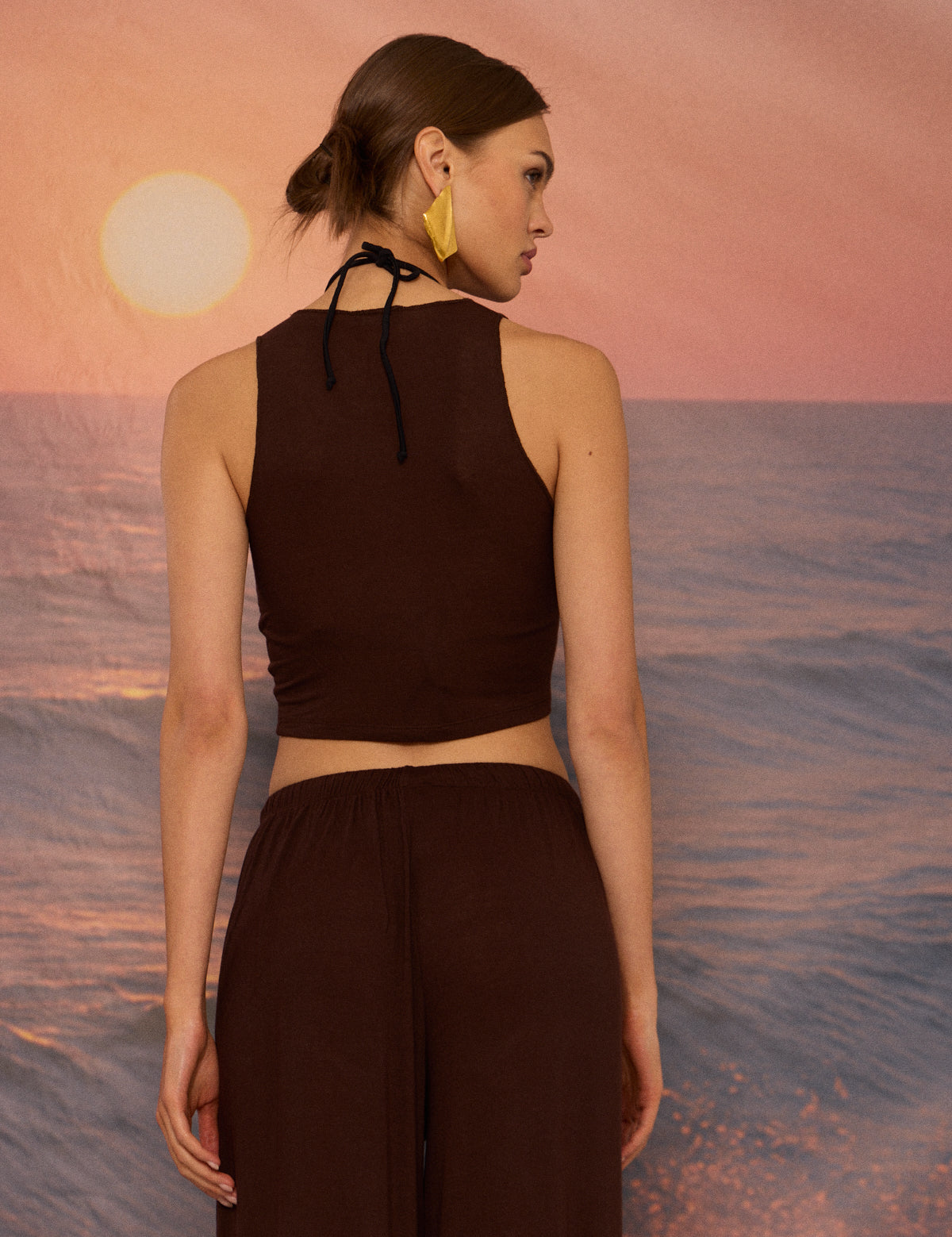 HALTER YAKA BLUZ KAHVERENGİ