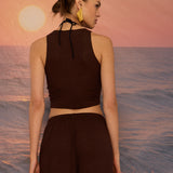HALTER YAKA BLUZ KAHVERENGİ