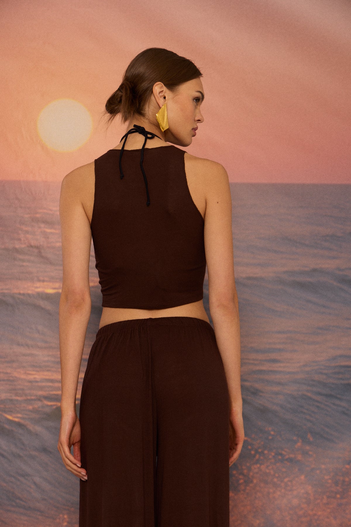 HALTER YAKA BLUZ KAHVERENGİ
