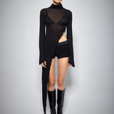 SUE TRANSPARENT BLOUSE BLACK