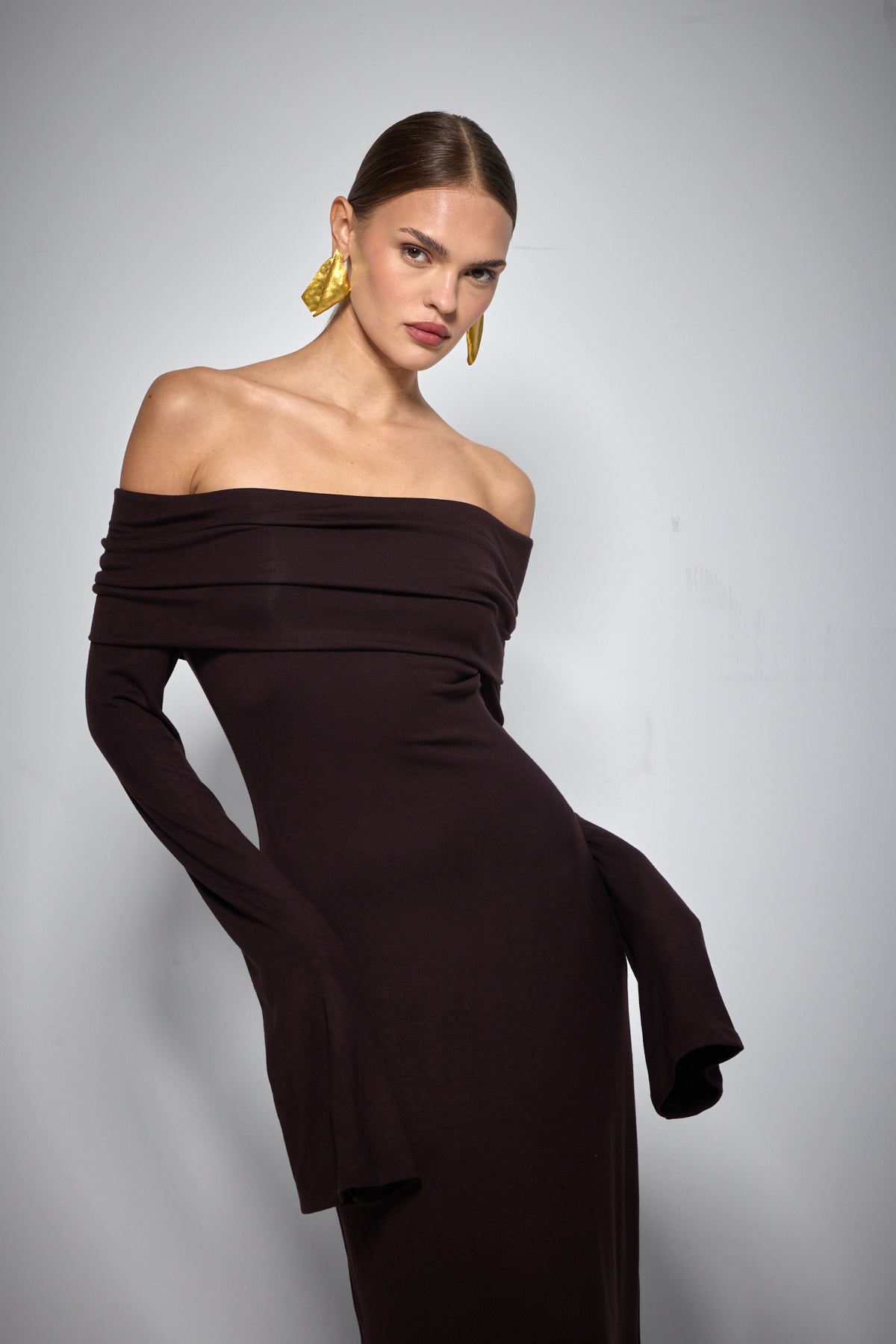 VELOUR DRESS BROWN