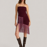 LIZA FRINGED STRAPLESS TOP BURGUNDY