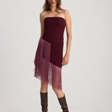 LIZA FRINGED STRAPLESS TOP BURGUNDY