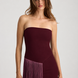 LIZA FRINGED STRAPLESS TOP BURGUNDY