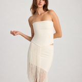 LIZA FRINGED STRAPLESS TOP BURGUNDY