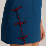 GIA CONTRAST PIPING BLOUSE AND MINI SKIRT SET BLUE